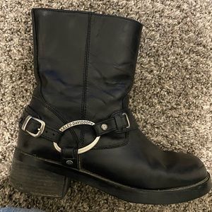 Harley Davidson black leather silver buckle motorcycle riding boots size 10